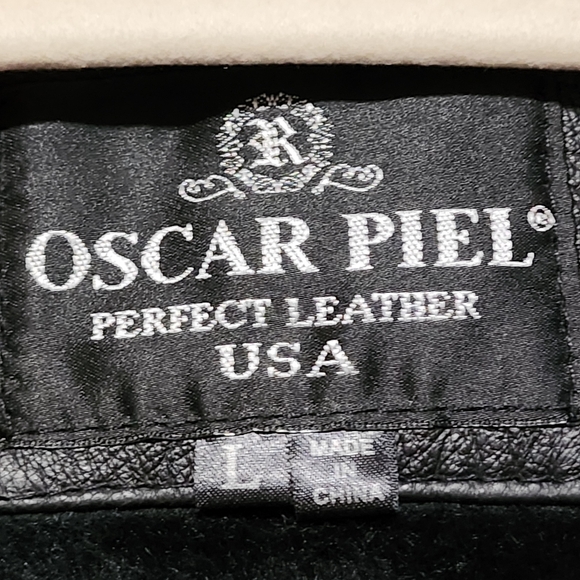 OSCAR PIEL Leather USA Flag Jacket Mens Large Black Red White Blue Stars Stripes - Picture 5 of 15